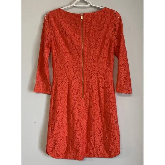 Vince Camuto Dress Coral Lace Overlay Long Sleeve Dress Size 2 - Picture 2 of 8